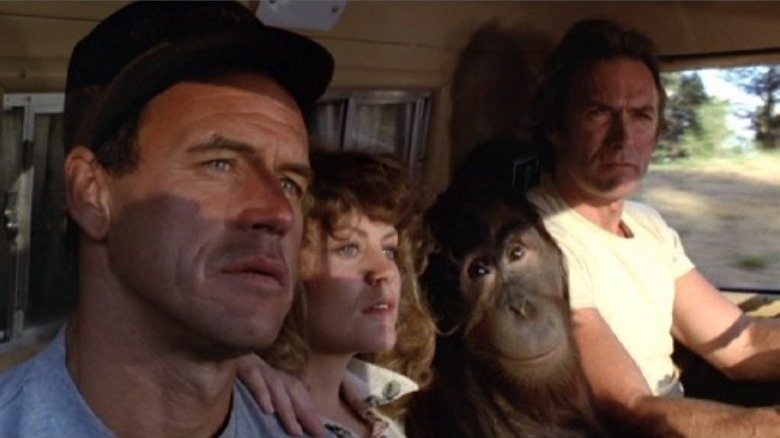 Lewis and Eastwood with orangutan co-star