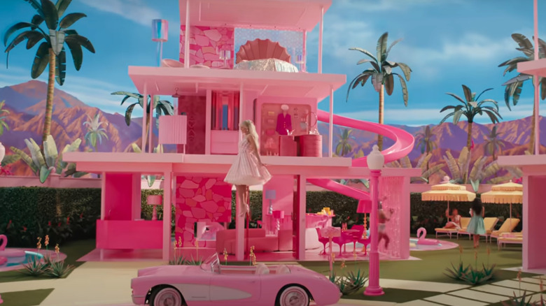 Barbie floats down her Dreamhouse