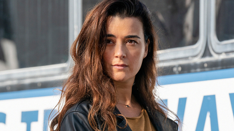 Ziva David in a leather jacket