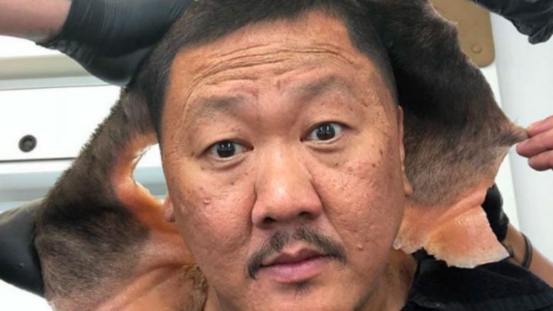 Benedict Wong in the make-up chair