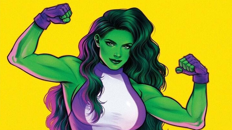 She-Hulk smiling and flexing