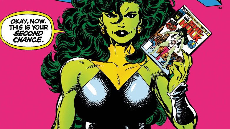 She-Hulk holding her comic book