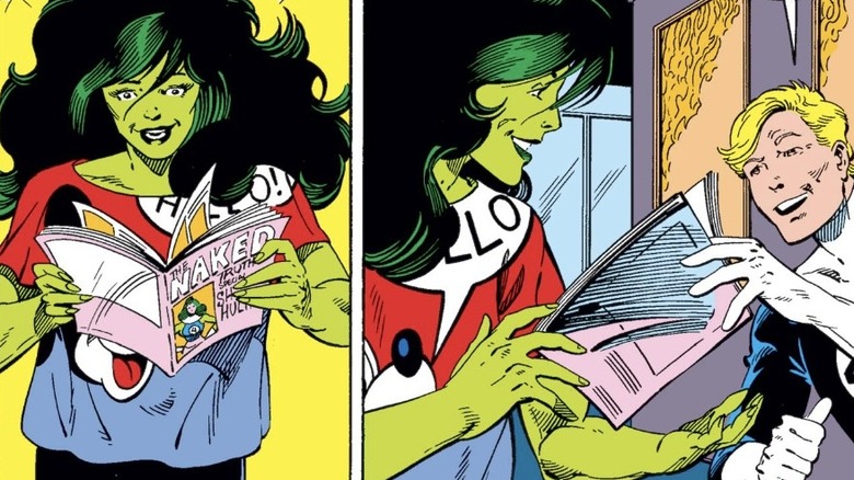 She-Hulk looking at magazine