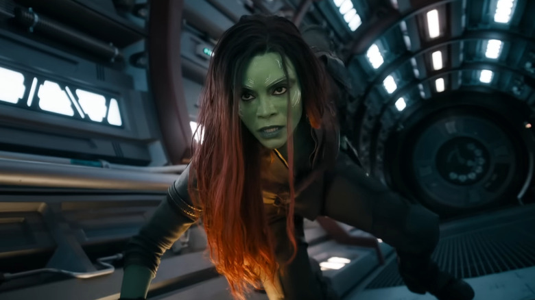 Gamora crouching down