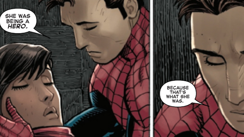 Spider-Man holds dead Ms. Marvel