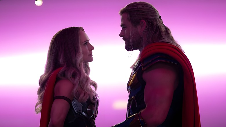 Thor and Jane looking at each other lovingly