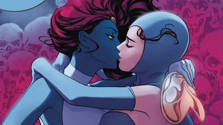 Mystique and Destiny kiss