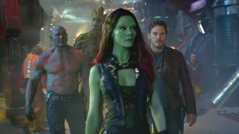 Gamora guiding the "Guardians of the Galaxy" (2014)