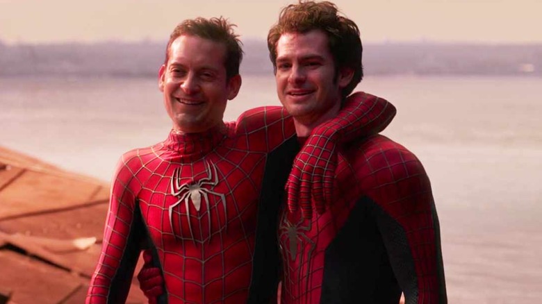 Spider-Man and Spider-Man smiling