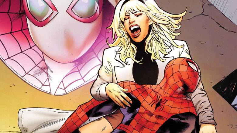 Gwen Stacy holding Spider-Man