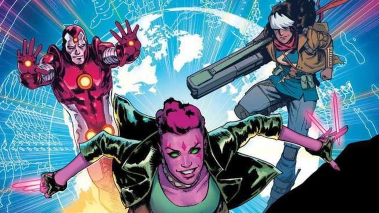 Iron Lad, Blink, and Kamala flying