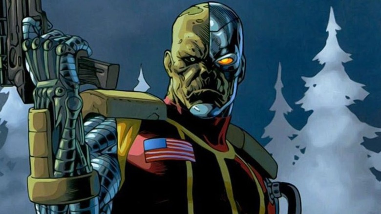 Deathlok holding a pistol against a dark backdrop