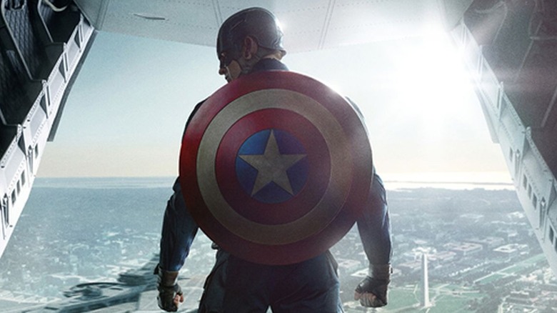 Captain America jumps off plane