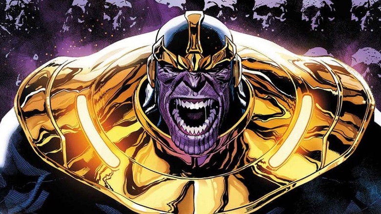 Thanos yelling with teeth exposed