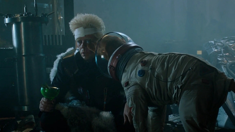 Cosmo licking the Collector's face at the end of Guardians of the Galaxy