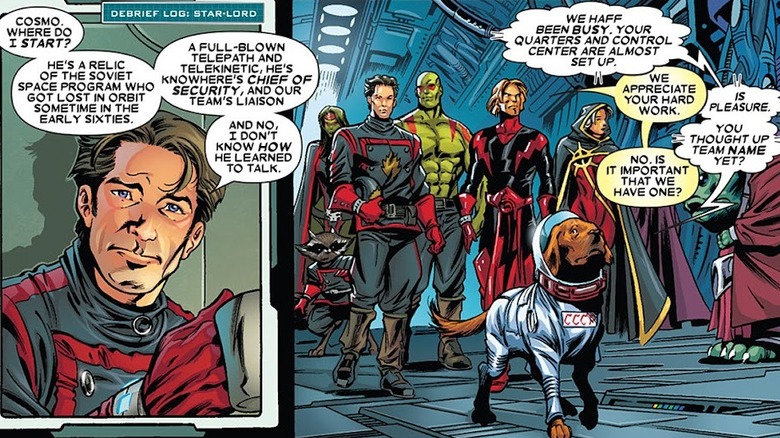 Star-Lord explaining Cosmo's origin in a Guardians comic