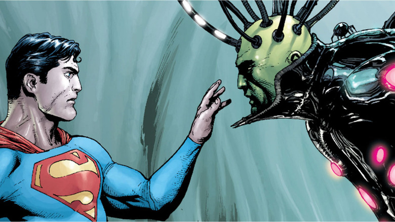 Superman reaching out to Brainiac