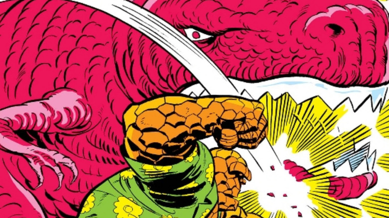 The Thing and Devil Dinosaur fight