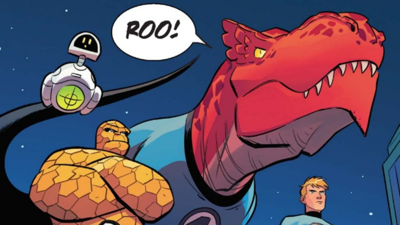 Devil Dinosaur posing with Fantastic Four