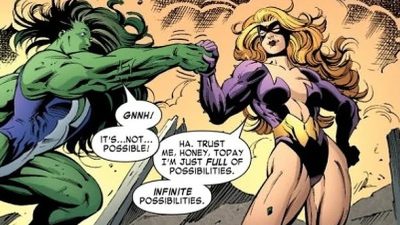 Titania stopping She Hulk's fist