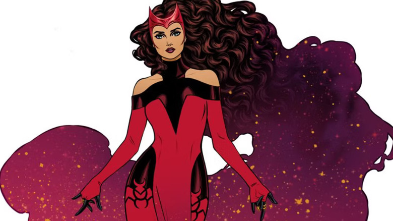 Scarlet Witch posing in front of a celestial/magical backdrop