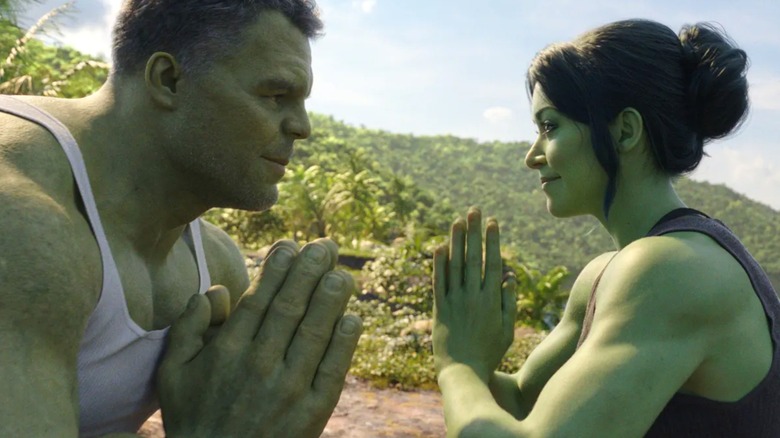 Hulk and She-Hulk smiling