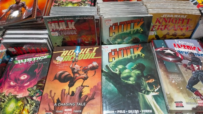 Stacks of Marvel comics