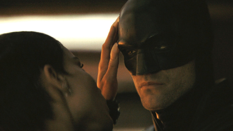 Catwoman touches Batman's face in The Batman movie