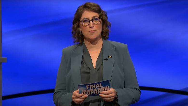 Mayim Bialik during Final Jeopardy!