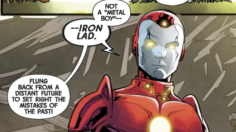 Iron Lad introducing himself in the comics