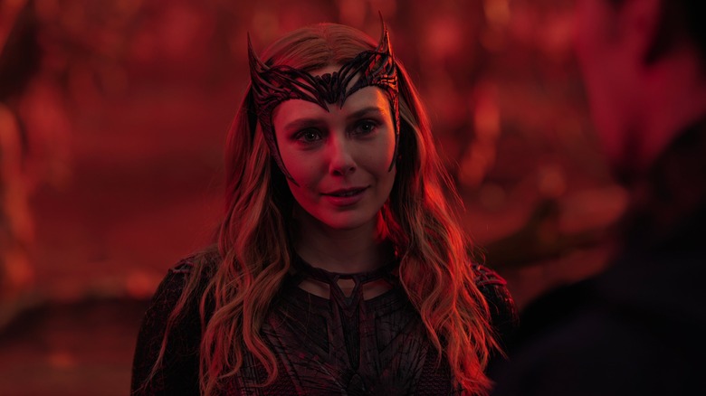 Olsen as Scarlet Witch facing Dr Strange