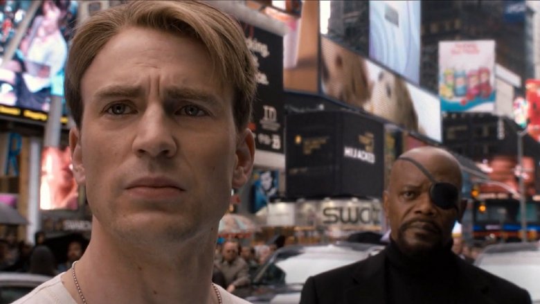 Chris Evans and Samuel L. Jackson in Captain America: The First Avenger