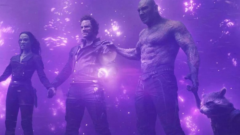 Zoe Saldana, Chris Pratt, and Dave Bautista in Guardians of the Galaxy