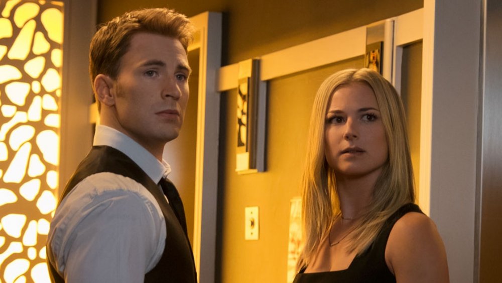 Emily VanCamp and Chris Evans in Captain America: Civil War