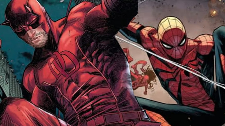 Daredevil and Spider-Man swinging side by side