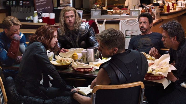 The Avengers eat shawarma together