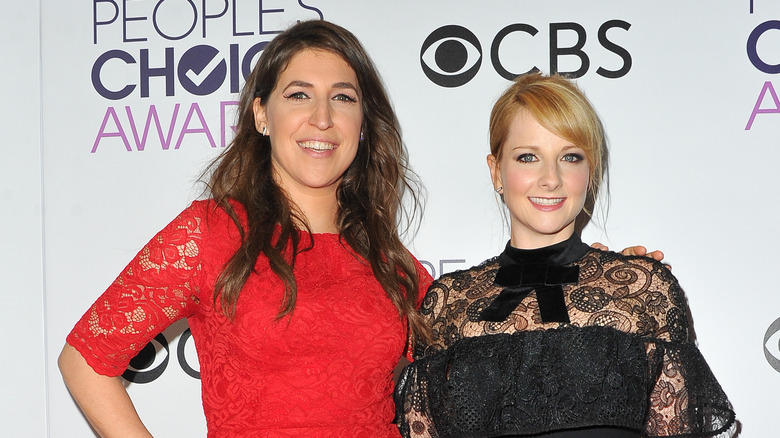 Mayim Bialik and Melissa Rauch smile