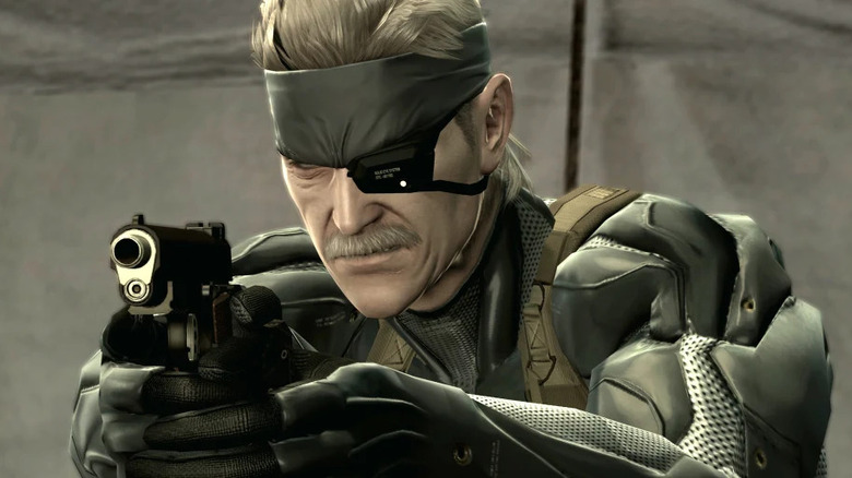 Old Snake aims a gun