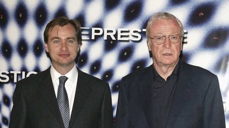 Christopher Nolan and Michael Caine posing