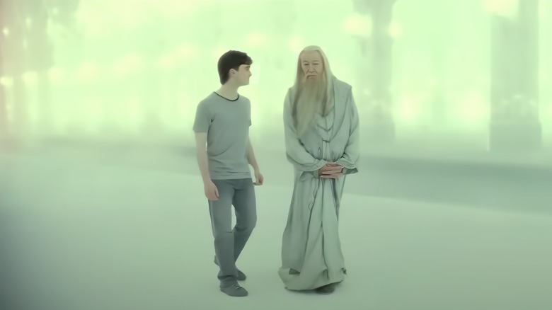 Harry and Dumbledore walking in void