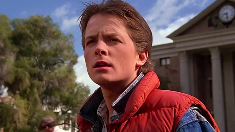 Marty McFly in front of clock tower