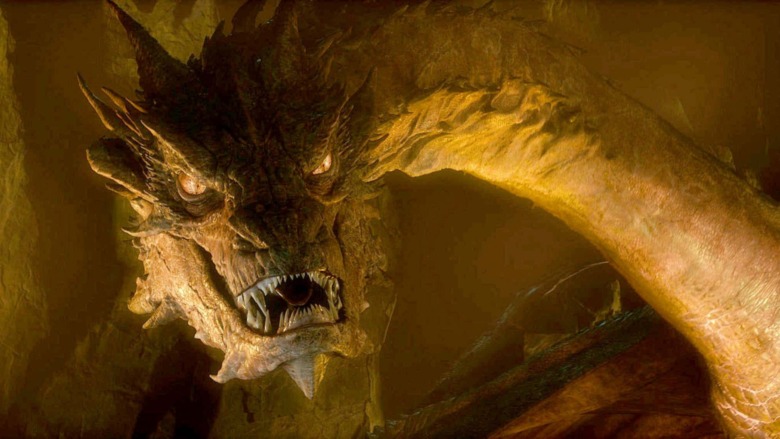 Smaug baring teeth