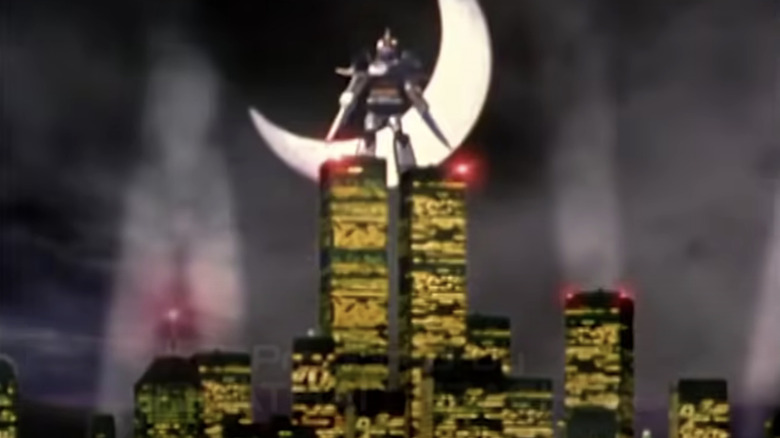 Megazord standing on Twin Towers