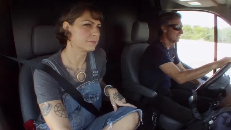 Danielle Colby and Mike Wolfe in a van