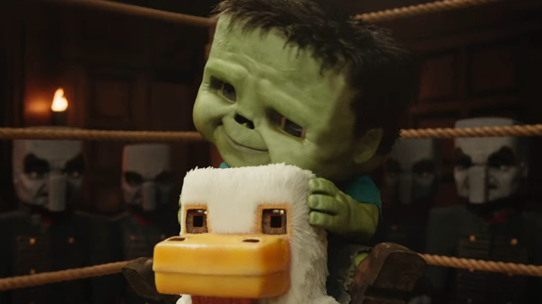 A baby zombie on a chicken in "A Minecraft Movie" (2025)