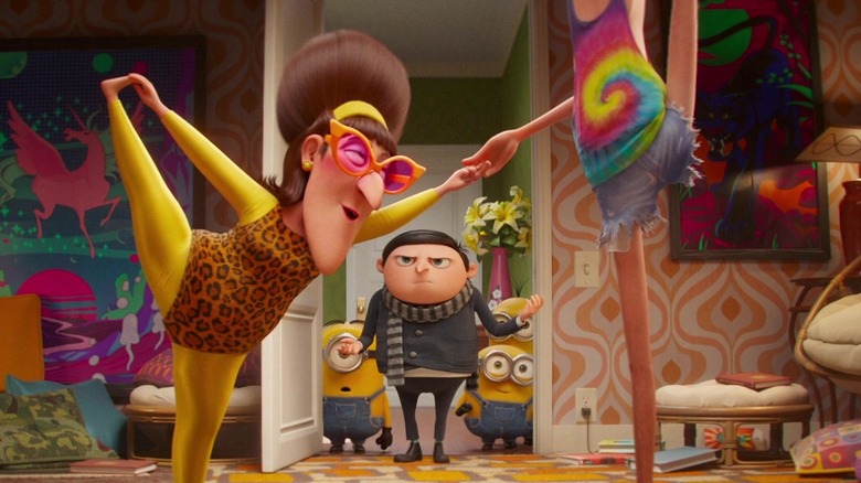 Gru's mom stretches while he watches