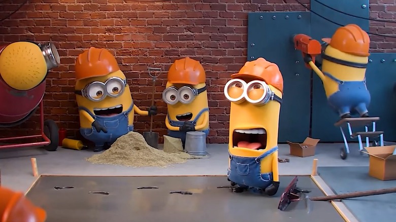 Minions working in construction