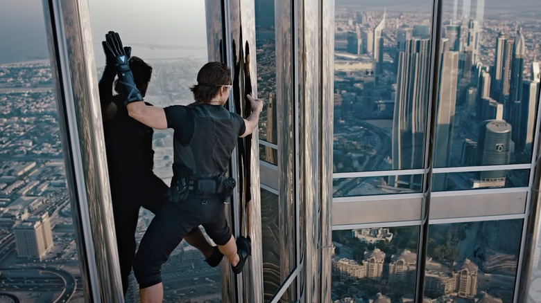 Ethan Hunt climbing Burj Khalifa