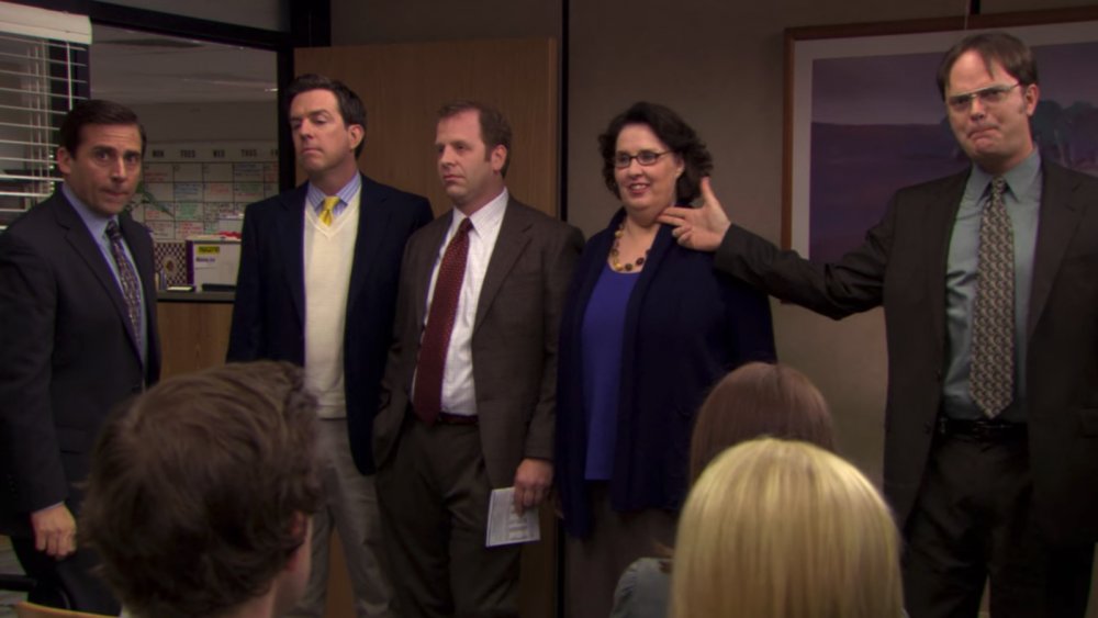 Steve Carell, Ed Helms, Rainn Wilson, Paul Lieberstein, and Phyllis Smith in The Office