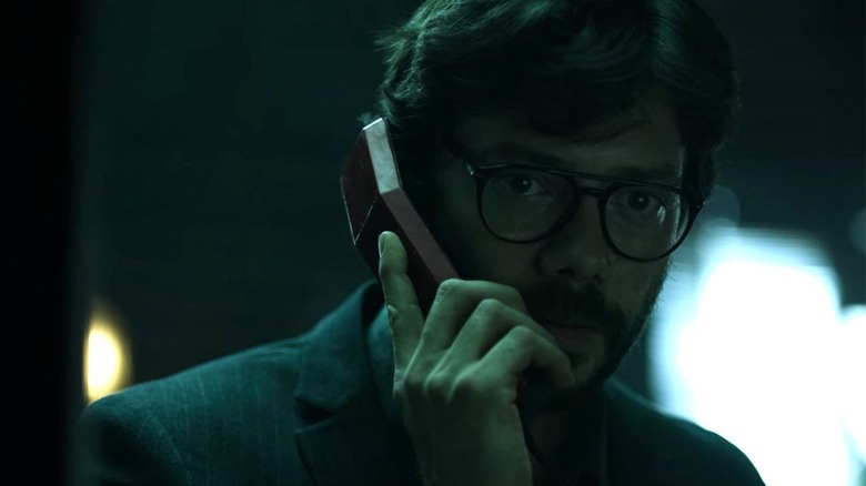 The Professor answers the phone in Money Heist